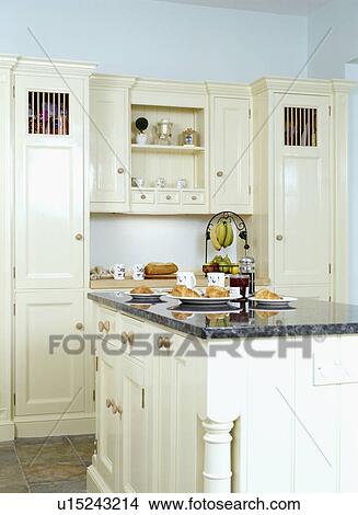 Fitted cream units in country kitchen View Large Photo Image Picture - Fitted cream units in country kitchen. Fotosearch
