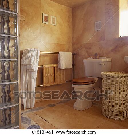 Marble Effect Painted Walls In Bathroom With Wicker Laundry Marble Effect Painted Walls In Bathroom With Wicker Laundry