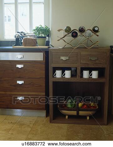 Modern kitchen with vegetables in wooden trug below storage unit View Large Photo Image Stock Image - Modern kitchen with vegetables in wooden trug below storage unit. Fotosearch