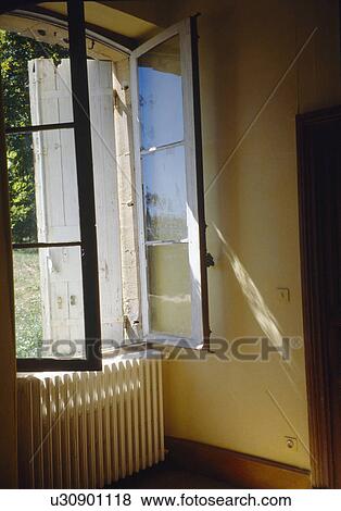 Stock Photo - Open windows in traditional white hall. Fotosearch