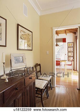 Polished wooden flooring in cream dining room View Large Photo Image Stock Photo - Polished wooden flooring in cream dining room. Fotosearch