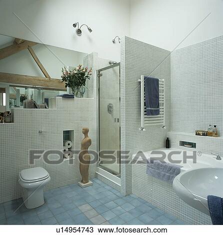Stock Image - Statue in modern white bathroom . Fotosearch