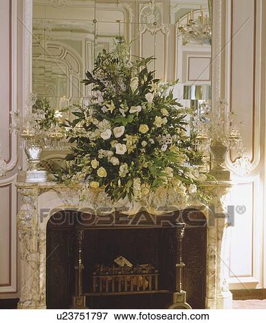Still Life Of Large White Fl Arrangement On Marble Fireplace Large White Fl Arrangement