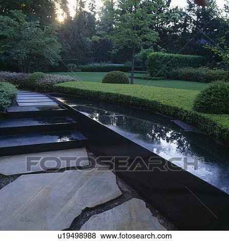 Stone and slate paving in formal garden with clipped box hedging View Large Photo Image Stock Photo - Stone and slate paving in formal garden with clipped box hedging. Fotosearch