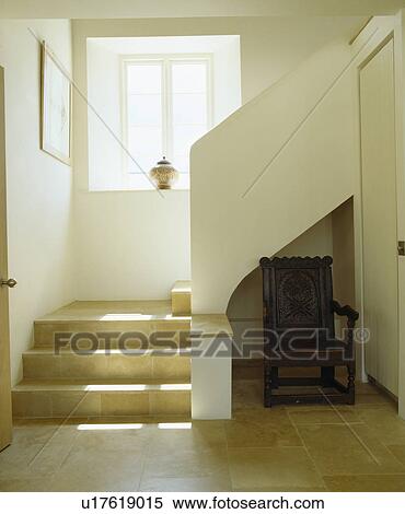 Stone staircase in modern white country hall View Large Photo Image Stock Photography - Stone staircase in modern white country hall. Fotosearch