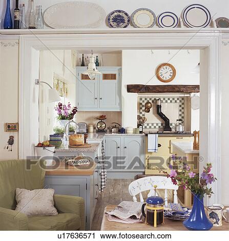 White cottage kitchen with pastel blue units View Large Photo Image Stock Image - White cottage kitchen with pastel blue units. Fotosearch