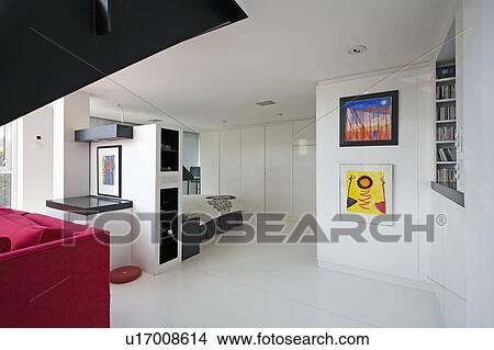 Picture - White flooring in modern open-plan city loft conversion . Fotosearch