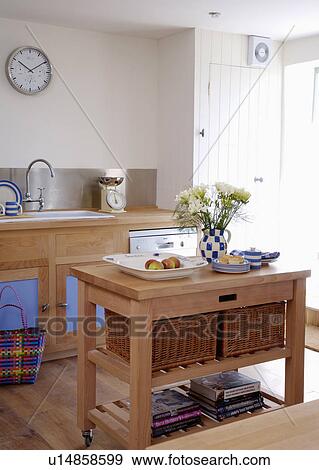Wooden butcher's block in white coastal kitchen View Large Photo Image Stock Photo - Wooden butcher's block in white coastal kitchen. Fotosearch
