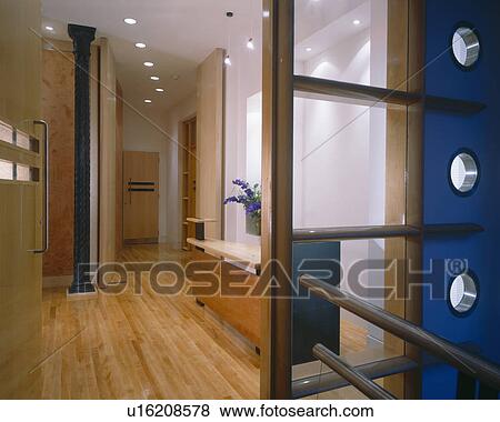 Wooden flooring in corridor in modern office View Large Photo Image Stock Photo - Wooden flooring in corridor in modern office. Fotosearch