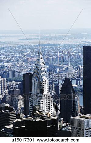 Stock Image - Aerial view of Chrysler Building and Manhattan skyline in New York&#10;. Fotosearch