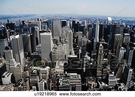 Stock Photography - Aerial view of skyscrapers on Manhattan island in New York&#10;. Fotosearch