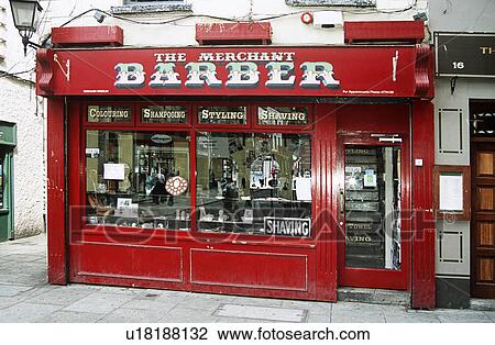 Stock Image - Bernard Breslin’s Merchant Barber shop, hairdressers, Temple Bar area, Dublin, Southern Ireland. Fotosearch