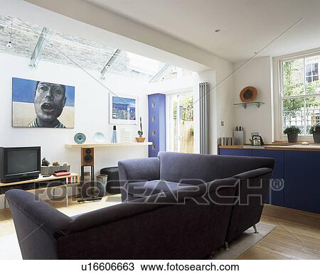 Blue sofas in modern white living room View Large Photo Image Stock Image - Blue sofas in modern white living room. Fotosearch