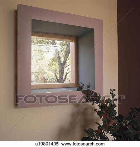 Close-up of alcove window with pink frame View Large Photo Image Stock Photography - Close-up of alcove window with pink frame. Fotosearch