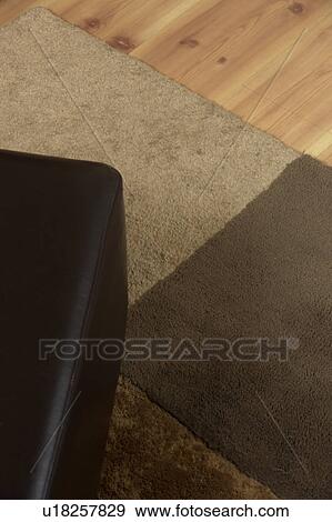 Stock Photo - Close-up of beige carpet and wooden flooring. Fotosearch