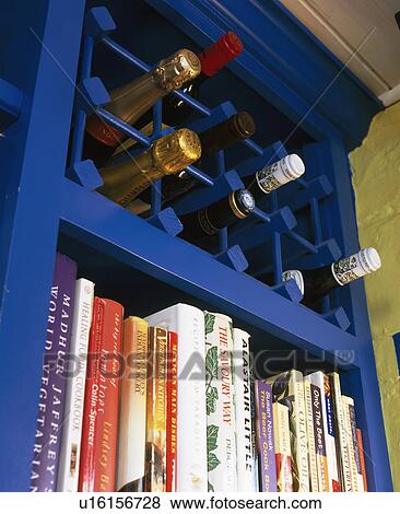 Close-up of bright blue shelves and wine rack View Large Photo Image Stock Photo - Close-up of bright blue shelves and wine rack. Fotosearch