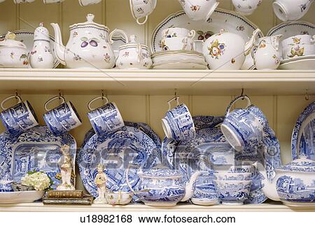 Stock Photo - Close-up of collection of antique blue+white china. Fotosearch