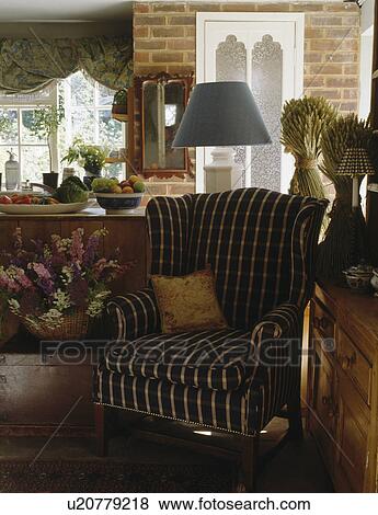 Close-up of dark striped armchair View Large Photo Image Stock Photo - Close-up of dark striped armchair. Fotosearch