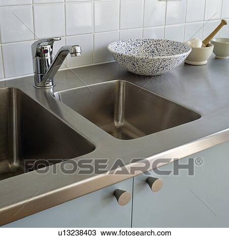 Close-up of double stainless steel sink View Large Photo Image Stock Image - Close-up of double stainless steel sink. Fotosearch