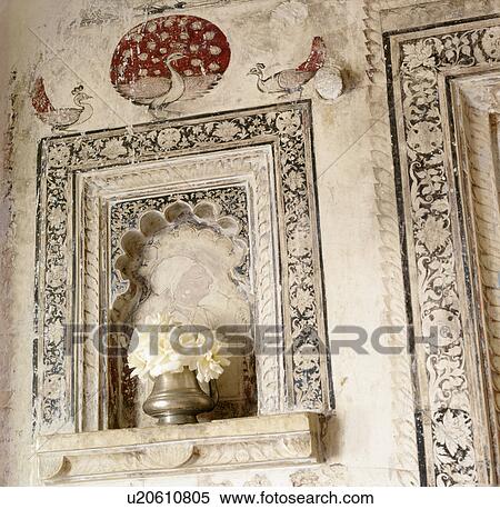 Close-up of flowers at Rajastani alcove shrine in intricately painted walls View Large Photo Image Stock Photography - Close-up of flowers at Rajastani alcove shrine in intricately painted walls. Fotosearch