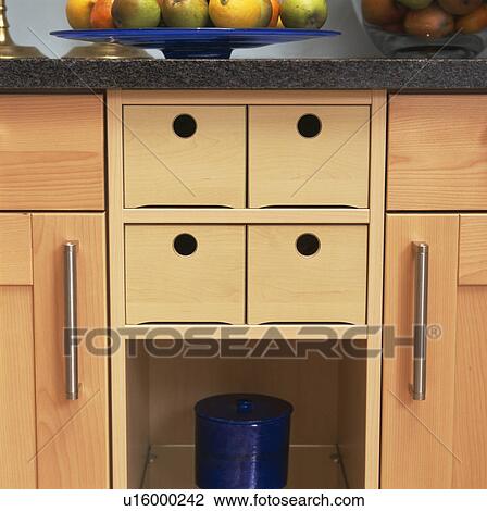 Stock Image - Close-up of kitchen storage drawers. Fotosearch