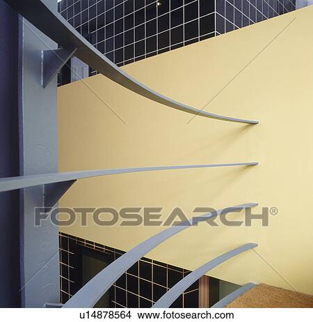 Picture - Close-up of metal rails on modern staircase. Fotosearch