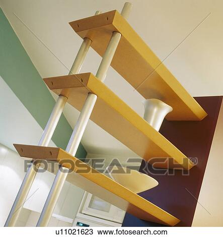Close-up of modern wooden shelves View Large Photo Image Stock Image - Close-up of modern wooden shelves. Fotosearch