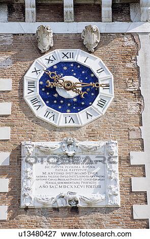 Close up of night sky clockface on Venetian clocktower View Large Photo Image Stock Photo - Close up of night sky clockface on Venetian clocktower . Fotosearch
