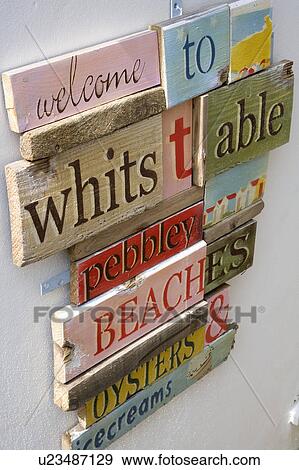 Close-up of painted wooden beach signs View Large Photo Image Stock Photo - Close-up of painted wooden beach signs. Fotosearch