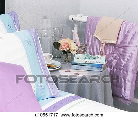 Close-up of pastel mauve and turquoise striped bedlinen View Large Photo Image Stock Photo - Close-up of pastel mauve and turquoise striped bedlinen . Fotosearch