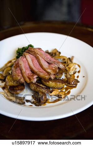 Close-up of rarely-cooked slices of steak with onions View Large Photo Image Stock Photo - Close-up of rarely-cooked slices of steak with onions. Fotosearch
