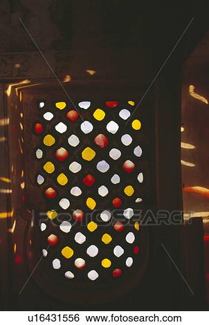 Close-up of stained glass Rajastani window View Large Photo Image Stock Photograph - Close-up of stained glass Rajastani window. Fotosearch