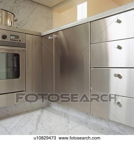 Close-up of stainless steel fitted kitchen units View Large Photo Image Stock Image - Close-up of stainless steel fitted kitchen units. Fotosearch