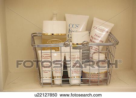 Close-up of toiletries in metal basket View Large Photo Image Stock Image - Close-up of toiletries in metal basket. Fotosearch