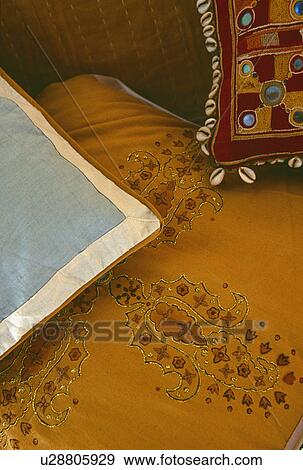 Stock Photo - Close-up of traditional embroidered Rajastani cushions. Fotosearch