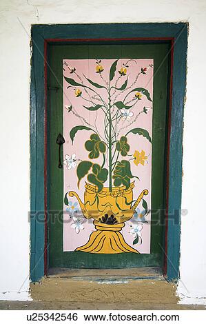 Close up of traditional painted floral mural on wooden Romanian shutter View Large Photo Image Stock Photograph - Close up of traditional painted floral mural on wooden Romanian shutter . Fotosearch