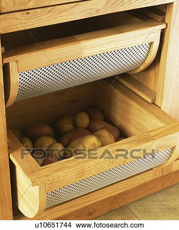 Close-up of vegetable storage drawers with potatoes View Large Photo Image Picture - Close-up of vegetable storage drawers with potatoes. Fotosearch