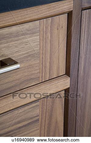 Stock Photo - Close-up of walnut kitchen unit. Fotosearch
