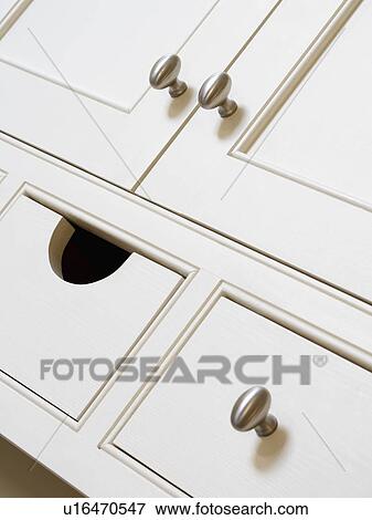 Stock Photo - Close-up of white kitchen storage drawers. Fotosearch