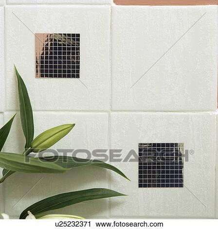 Close-up of white tiled wall with mosaic tile inserts View Large Photo Image Stock Image - Close-up of white tiled wall with mosaic tile inserts. Fotosearch