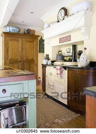 Cream Aga oven in country kitchen View Large Photo Image Stock Photography - Cream Aga oven in country kitchen . Fotosearch