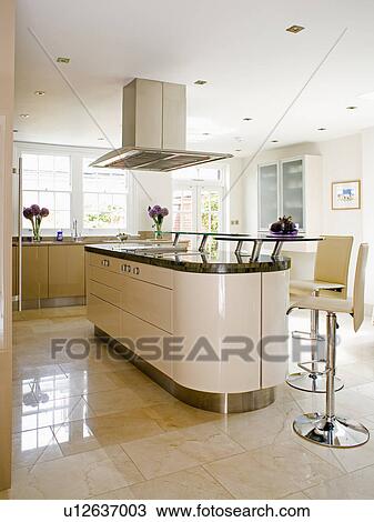 Cream And Chrome Pedestal Stools At Cream Island Unit In Modern