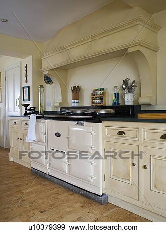 Cream double Aga oven in country kitchen View Large Photo Image Stock Photo - Cream double Aga oven in country kitchen. Fotosearch
