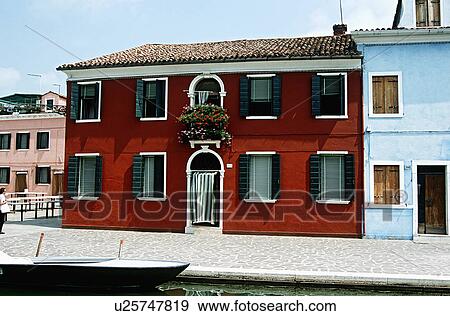 Dark red double fronted house in Venice View Large Photo Image Stock Photo - Dark red double fronted house in Venice . Fotosearch