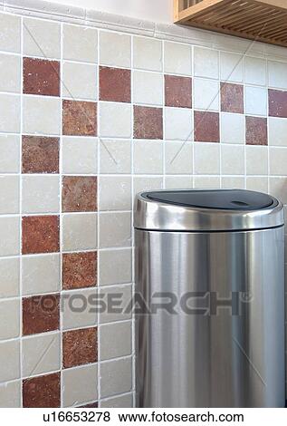 Detail of modern kitchen in stone building with neutral coloured materials and beamed ceiling. View Large Photo Image Stock Photo - Detail of modern kitchen in stone building with neutral coloured materials and beamed ceiling.. Fotosearch