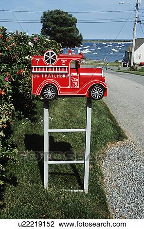 Fire engine post box, outside a house, Massachusetts, New England, USA View Large Photo Image Stock Image - Fire engine post box, outside a house, Massachusetts, New England, USA. Fotosearch