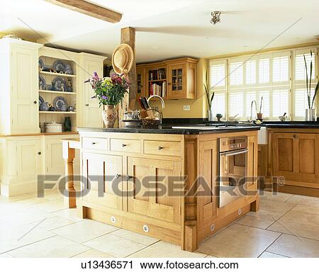 Fitted wooden island unit in traditional country kitchen View Large Photo Image Stock Image - Fitted wooden island unit in traditional country kitchen. Fotosearch