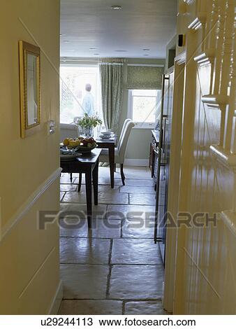 Flagstoned floor in country dining room View Large Photo Image Stock Image - Flagstoned floor in country dining room. Fotosearch