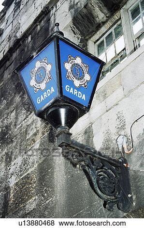 Stock Photo - Garda police light outside a police station, Dublin, Southern Ireland. Fotosearch