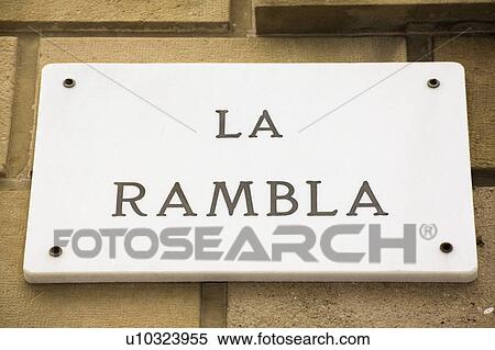 Stock Photography - La Rambla street sign, Barcelona, Spain. Fotosearch